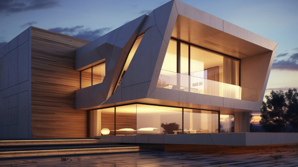 Futuristisches Haus mit warmem Licht.