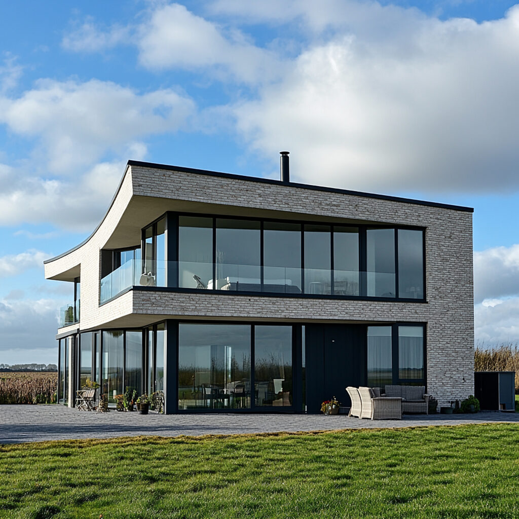 Modernes Haus mit großzügigen Glasfronten.